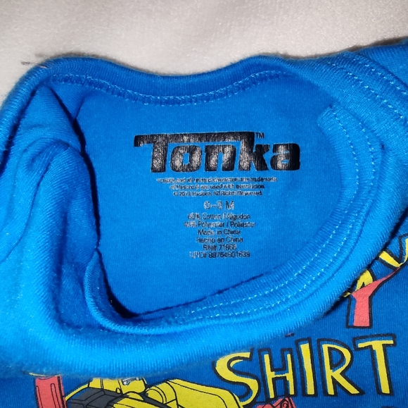 Tonka- 0-3M- Tonka construction truck/ dirt/ boys- one piece- blue/teal s.s. - Picture 2 of 3